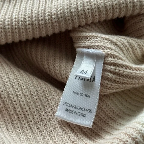 Pistola Darya distressed ribbed cream cotton sweater Women’s Size M *Oversized* - Picture 8 of 8